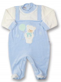baby footie bear bow and chenille balloon. Colour light blue, size 6-9 months
