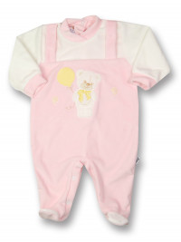 baby footie bear bow and chenille balloon. Colour pink, size 9-12 months