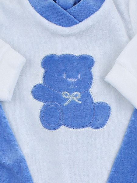baby footie #color# and white chenille #cut # baby bear Hello. Colour royal blue, size 3-6 months 2