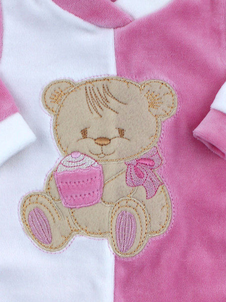 baby footie and white chenille baby bear muffin. Colour fuchsia, size 0-3 months 2