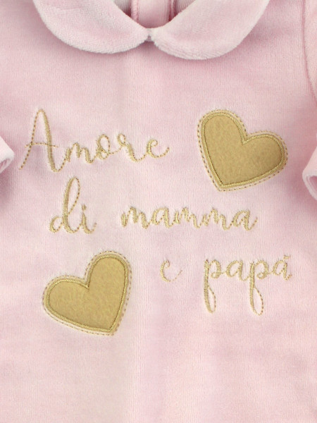 Baby footie baby chenille. Baby footie love mommy and daddy. Colour pink, size 0-3 months 2