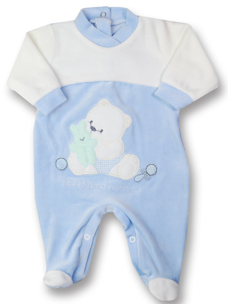 baby footie chenille baby bear we play together?. Colour light blue, size 0-3 months Light blue Size 0-3 months