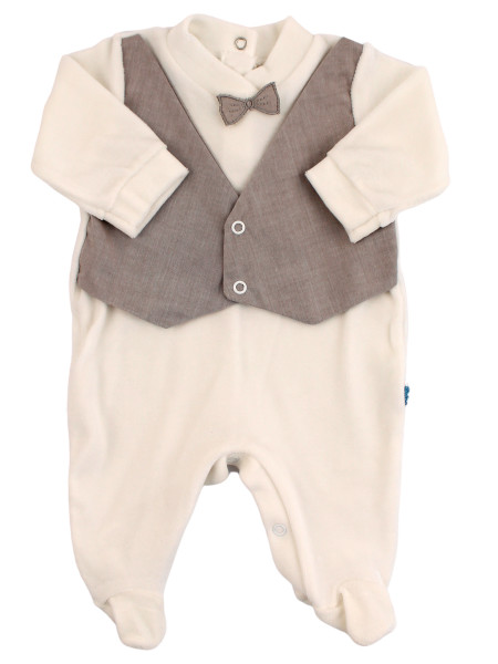 baby footie chenille . baby footie vest and bow tie. Colour creamy white, size 0-1 month Creamy white Size 0-1 month