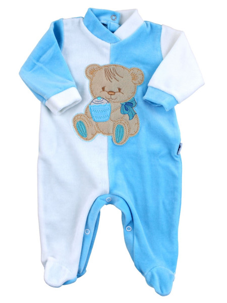 baby footie and white chenille baby bear muffin. Colour turquoise, size 6-9 months Turquoise Size 6-9 months