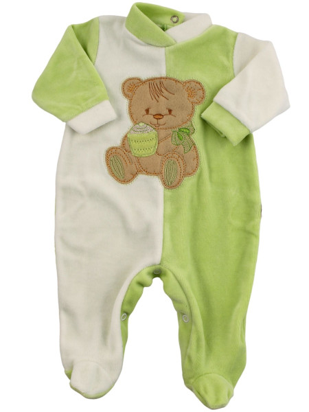 baby footie and white chenille baby bear muffin. Colour pistacchio green, size 3-6 months Pistacchio green Size 3-6 months