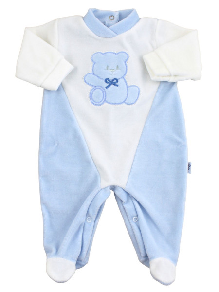 baby footie #color# and white chenille #cut # baby bear Hello. Colour light blue, size 3-6 months Light blue Size 3-6 months