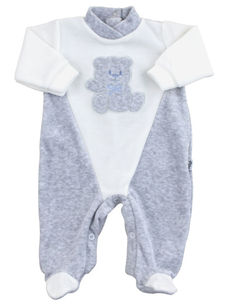 baby footie #color# and white chenille #cut # baby bear Hello. Colour grey, size 0-3 months Grey Size 0-3 months