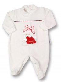 baby footie in chenille baby tartan. Colour creamy white, size 1-3 months