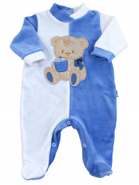 baby footie and white chenille baby bear muffin. Colour light blue, size 6-9 months