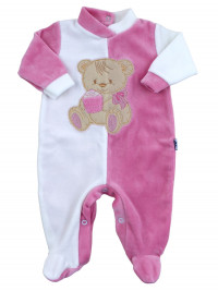 baby footie and white chenille baby bear muffin. Colour fuchsia, size 3-6 months