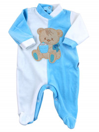 baby footie and white chenille baby bear muffin. Colour turquoise, size 3-6 months