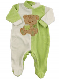 baby footie and white chenille baby bear muffin. Colour pistacchio green, size 0-3 months