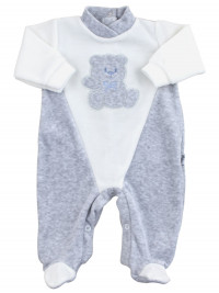 baby footie #color# and white chenille #cut # baby bear Hello. Colour grey, size 0-3 months