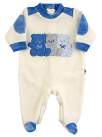Baby footie Chenille baby Three little bears. Colour royal blue, size 6-9 months