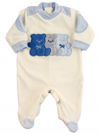 Baby footie Chenille baby Three little bears. Colour light blue, size 0-3 months