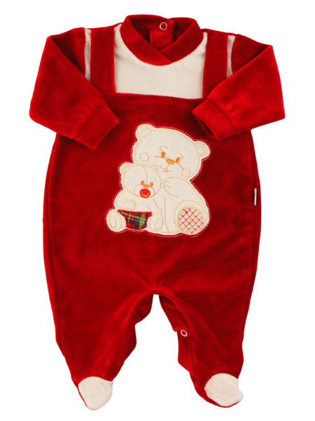 Baby footie baby in red chenille. Baby footie Mama Bear. Colour red, size 3-6 months Red Size 3-6 months