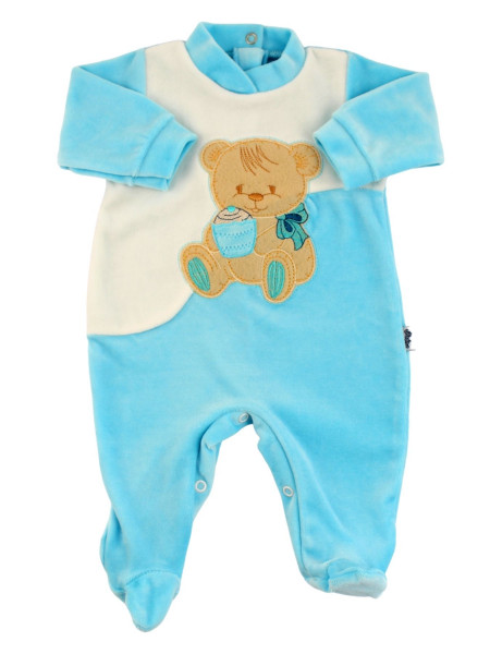 Baby footie baby chenille. Baby footie Cookie Bear. Colour turquoise, size 0-3 months Turquoise Size 0-3 months