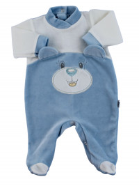 baby footie in chenille face with ears. Colour light blue, size 3-6 months