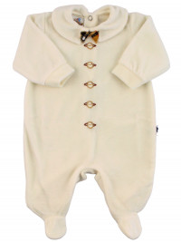 Baby footie Newborn in chenille. Baby footie Buttons and Papillon. Colour creamy white, size 1-3 months