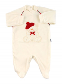 Baby footie baby chenille. Baby footie Baby bear with beret. Colour creamy white, size 3-6 months