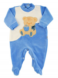 Baby footie baby chenille. Baby footie Cookie Bear. Colour light blue, size 3-6 months