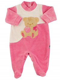 Baby footie baby chenille. Baby footie Cookie Bear. Colour fuchsia, size 0-3 months