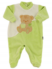 Baby footie baby chenille. Baby footie Cookie Bear. Colour pistacchio green, size 3-6 months
