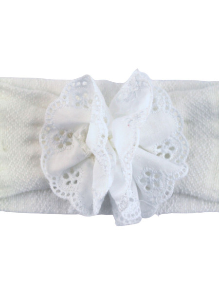 newborn white cotton flower tie. lace flower tie. Colour white, one size 2