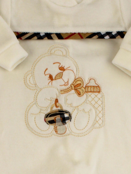 unisex baby footie in chenille bear dummy bear. Colour creamy white, size 3-6 months 2