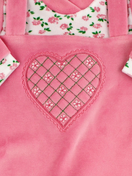 baby footie in chenille dungarees. baby footie mama's heart. Colour fuchsia, size 0-3 months 2