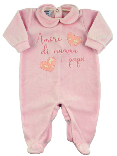 Baby footie baby chenille. Baby footie love mommy and daddy. Colour pink, size 0-3 months 4