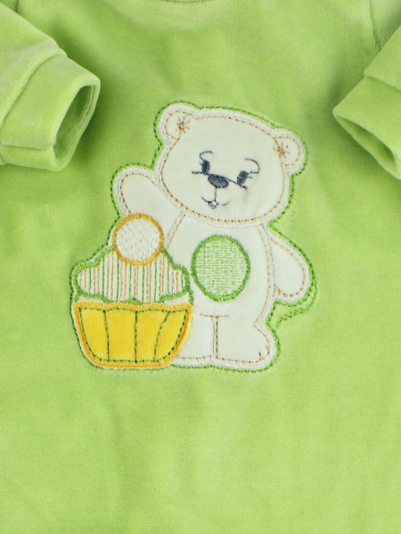 Baby footie baby chenille monochrome. Baby footie A sweet greeting. Colour pistacchio green, size 0-3 months 2