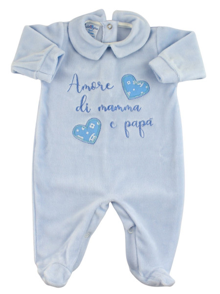 Baby footie baby chenille. Baby footie love mommy and daddy. Colour light blue, size 0-3 months Light blue Size 0-3 months
