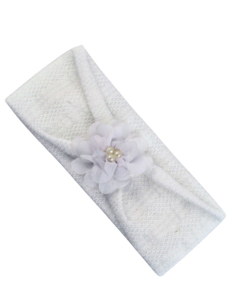 white cotton newborn baby band. flower band with pearls. Colour white, one size White One size