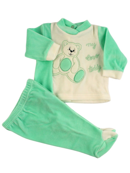 baby outfit in chenille my love teddy. Colour green, size 1-3 months Green Size 1-3 months