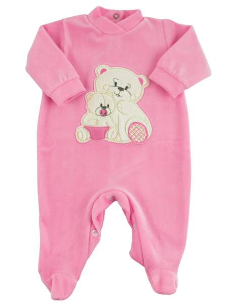 Baby footie in chenille, Baby footie bear family. Colour fuchsia, size 3-6 months Fuchsia Size 3-6 months
