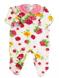 Baby footie chenille baby. Baby footie with floral prints. Colour pink, size 3-6 months