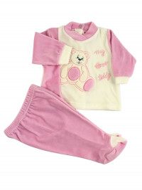 baby outfit in chenille my love teddy. Colour pink, size 0-1 month