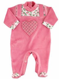 baby footie in chenille dungarees. baby footie mama's heart. Colour fuchsia, size 0-3 months