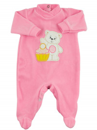 Baby footie baby chenille monochrome. Baby footie A sweet greeting. Colour fuchsia, size 3-6 months