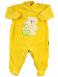 Baby footie baby chenille monochrome. Baby footie A sweet greeting. Colour yellow, size 3-6 months