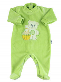Baby footie baby chenille monochrome. Baby footie A sweet greeting. Colour pistacchio green, size 3-6 months