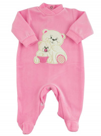 Baby footie in chenille, Baby footie bear family. Colour fuchsia, size 0-3 months