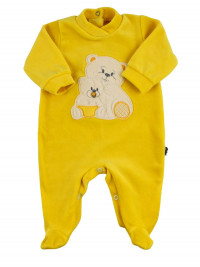 Baby footie in chenille, Baby footie bear family. Colour yellow, size 0-3 months