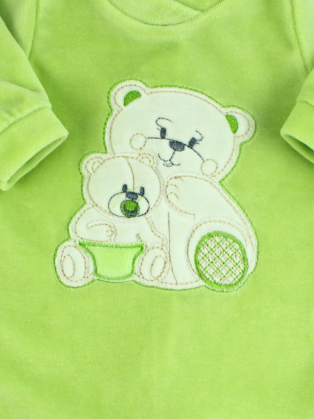 Baby footie in chenille, Baby footie bear family. Colour pistacchio green, size 0-3 months 3