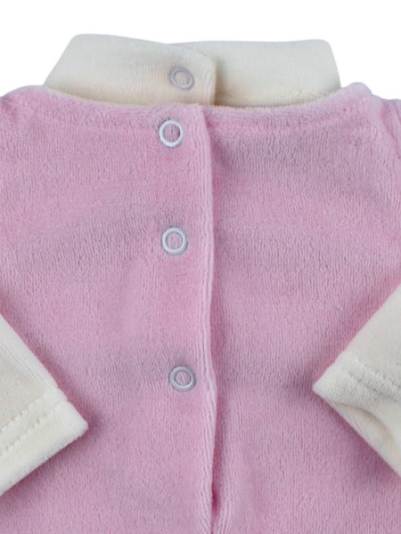 Baby footie chenille two pieces with overalls. Baby footie Sweet Cat. Colour pink, size 0-3 months 4