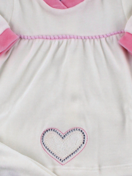 Baby chenille outfit. Big heart dress. Colour creamy white, size 0-1 month 2