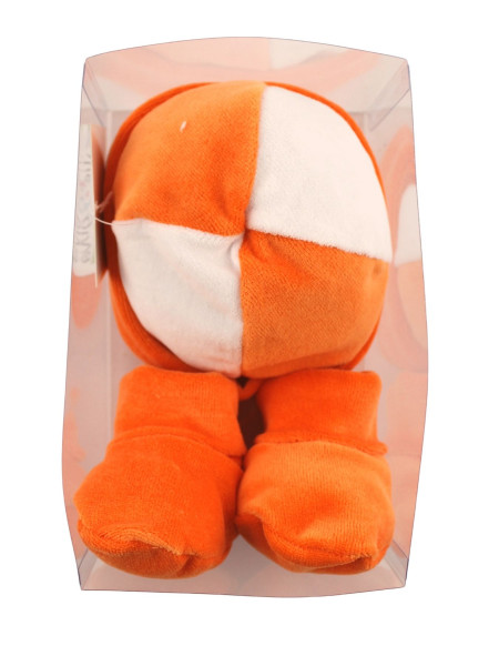 newborn baby hat, chenille lined baby shoes. Colour orange, one size 2