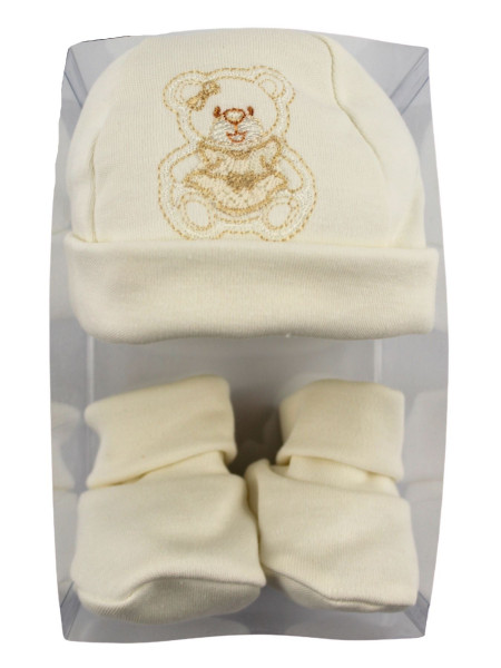 hat and booties, warm cotton.. Colour creamy white, one size 2