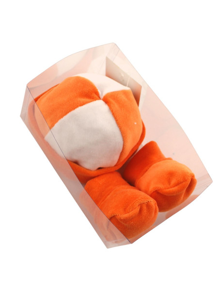 newborn baby hat, chenille lined baby shoes. Colour orange, one size 3